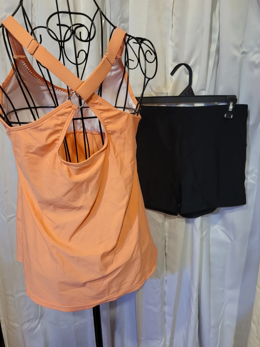 Amazon Women's Peach Orange Tankini with Black Swim Shorts